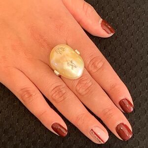 Diamond Freshwater Pearl Ring 14k Gold Baroque Women Certified $2,950 910803